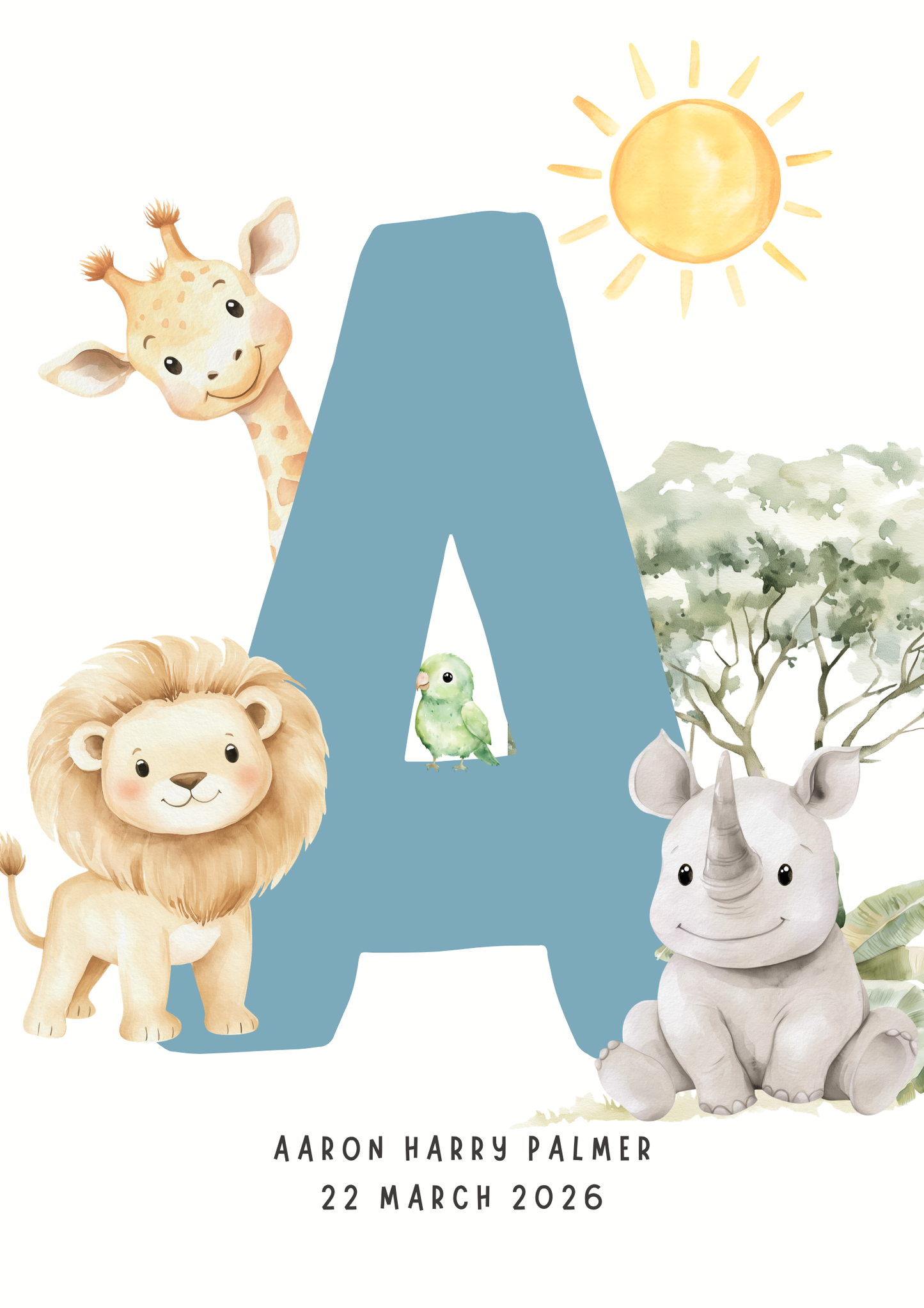 Safari Animals Initial - Custom Name Print 1