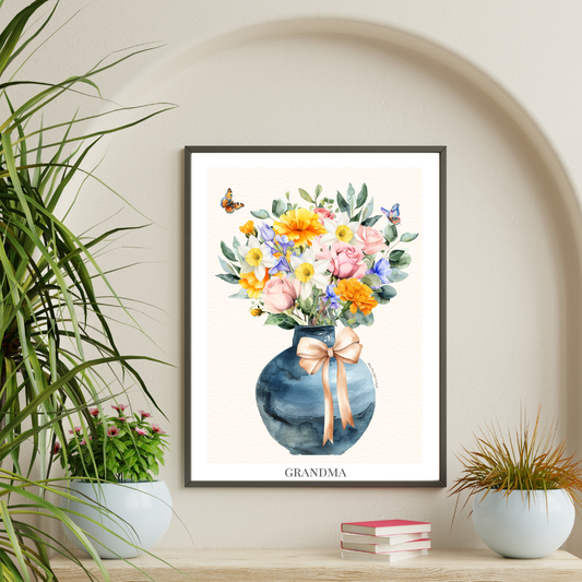 Custom Birth flower bouquet - Blue Vase