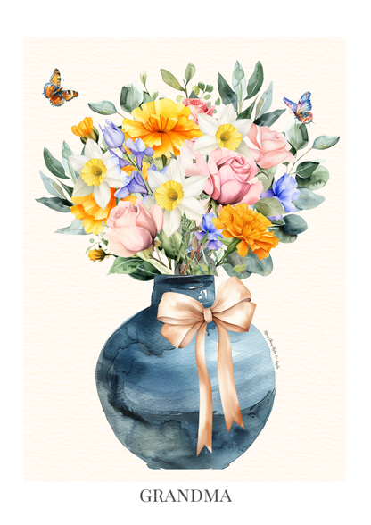 Custom Birth flower bouquet - Blue Vase