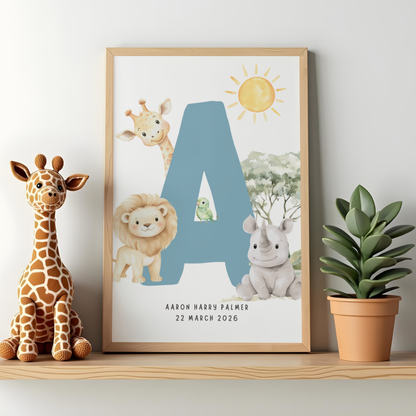Safari Animals Initial -  Custom Name Print 1