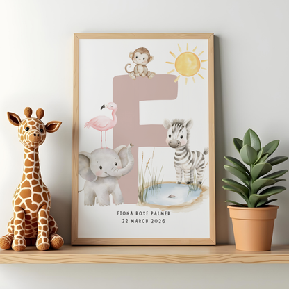 Safari Animals Initial -  Custom Name Print 3