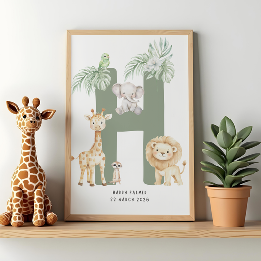 Safari Animals Initial -  Custom Name Print 2