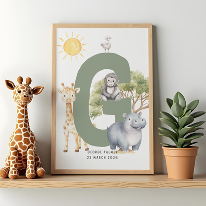 Safari Animals Initial -  Custom Name Print 4