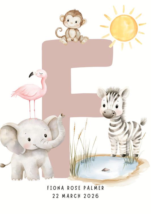 Safari Animals Initial -  Custom Name Print 3