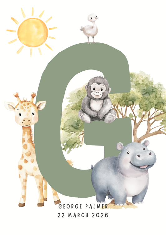 Safari Animals Initial -  Custom Name Print 4
