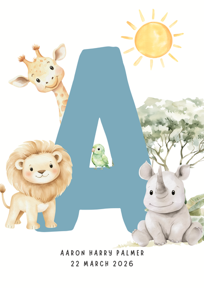 Safari Animals Initial -  Custom Name Print 1
